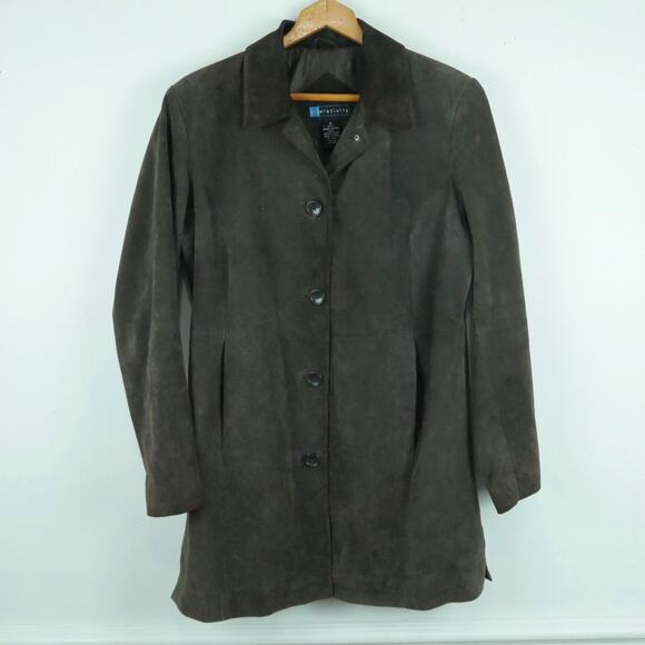 Vintage Y2K Medium Suede Jacket Chocolate Brown Minimal Grunge Vampire Academia - Picture 1 of 10